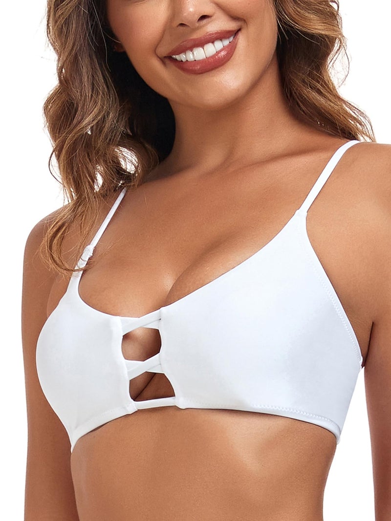 RELLECIGA Women's White Strappy Longline Triangle Bikini Top Size Medium - Image 4